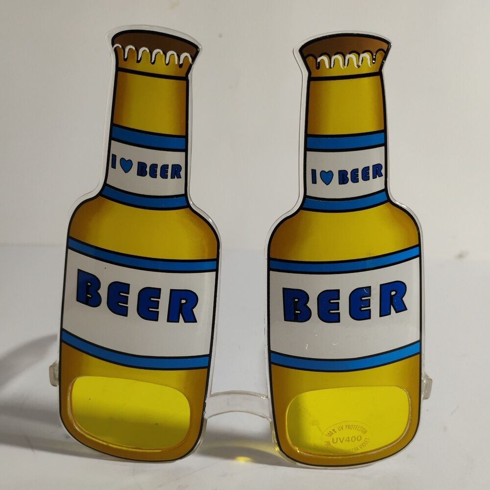 BEER BOTTLE TINTED PARTY GLASSES "Beer Goggles" "I Love Beer" Sunglasses UV Pro